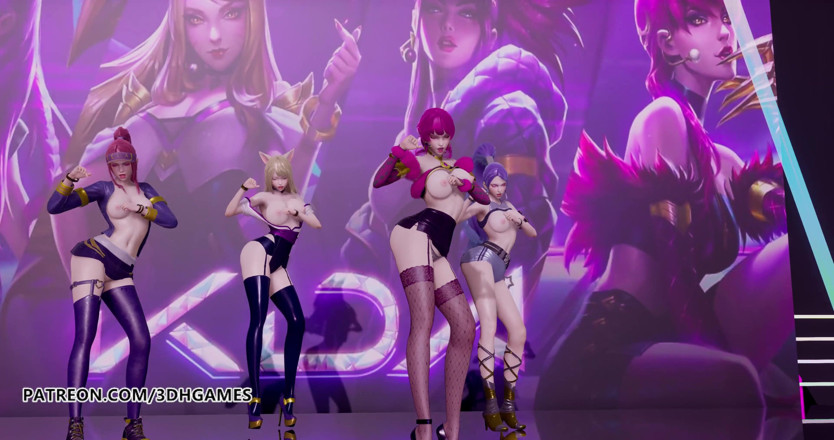 3D-Hentai Games: Black Pink - Jak lubisz ten striptiz, Ahri, Akali, Evelynn, Kaisa,...