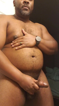 Rubbing My Big Belly as I Stroke My Black Cock