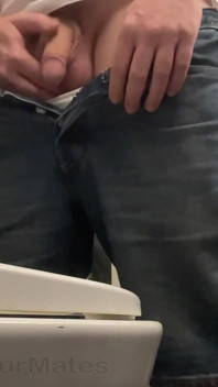 Amateur Straight Boy in Jeans Shorts with Big Hanging Balls Caught Pissing Hands Free