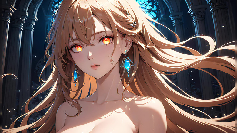 LustRender: 애니메이션 스타일로 빛나는 눈을 가진 아름다운 젊은 여성의 부드러운 별빛