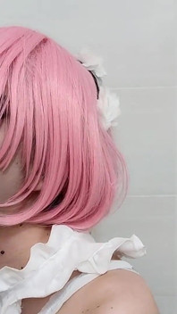 Shemale with Pink Hair in Maid Anime Cosplay Rides Your Dick