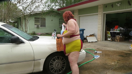 BBW nurse Vicki adventures with friends: Car wash in and out of my iron man bikini...