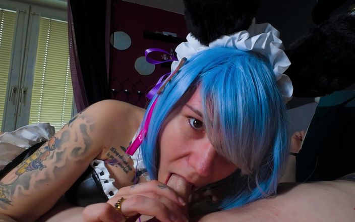 Damagedcosplays: Rem cosplayer thổi kèn sâu vào cổ họng và được liếm...