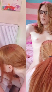 Une rousse trans soumise taille une pipe baveuse à sa copine trans rousse dominatrice