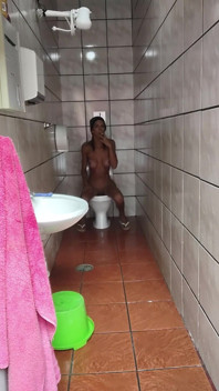 Daniela in the bathroom