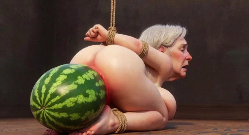 Anime Hentai: Old Granny Bound with Huge Watermelon in Ass - Hurt &amp; Orgasm