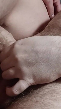 Jerking off and Rubbing a Dick Against a Tight Unshaven Pussy