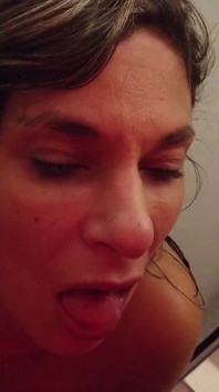 Big Titted Brunette with Huge Nipples Gets Pissed in Mouth and Then Pisses the Guy in His Mouth and Receives a Cumshot