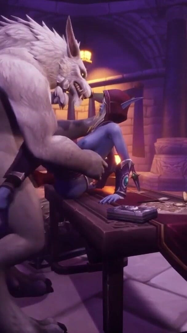 Werewolf fucks Night Elf on a table (Wraith ward)