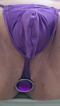Sissy Kanisa Try on New Toy Purple Jewel Metal Anal Plug Size L
