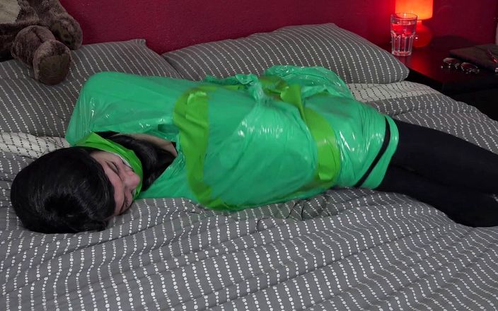 Restricting Ropes: Green tape bondage