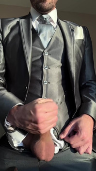 Suited Groom Jerks off in Hotel Room