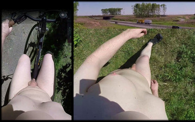 Tobi: Tobi nude bike 01 - passeio nu e passeando perto da Autobahn...