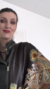 Satin Headscarf Fashion Show, Satin Headscarf and Leather Jacket, JOI Lady Victoria Valente