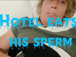 Sperm world: Knappe jonge man masturbeert in een hotel en eet zijn...