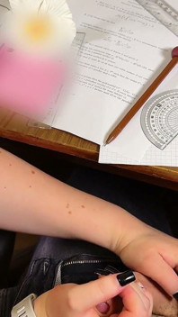 Sexy High Schoolgirl Jerking Him off in Physics Class Under the Table.