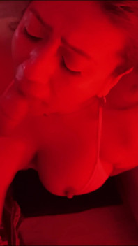 Horny Latina MILF in Red Light Spits on Cock, Sucks Balls, Gives Handjob and Facial Cumshot