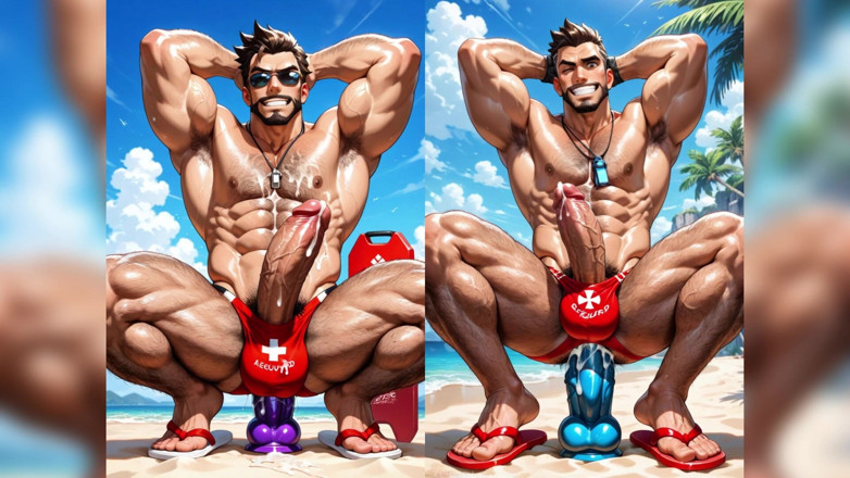 AI gay porn: Big Dick Hunk Fuck with Dildo