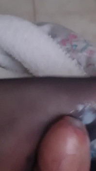 Footjob with Nylon Socks on the Sofa'