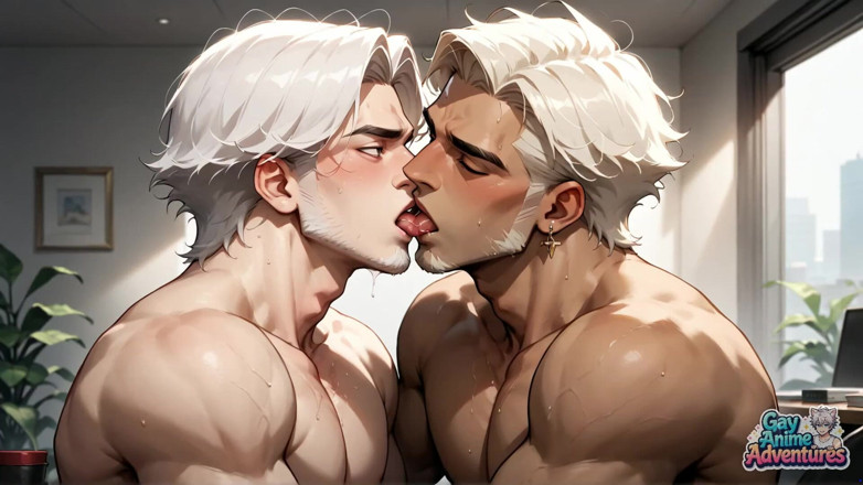 Gay Anime Adventures: Umięśniony gej z blond włosami i kolczykami rozprzestrzenia się orzeł...
