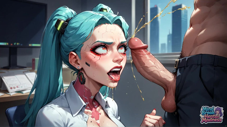 Mind Break Hentai Madness: Ofis seks partisi: çatlak mavi saçlı orta yaşlı seksi kadın çifte penetrasyon...