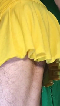 Tiny Yellow Plaid Thong Under Yellow Skirt