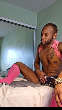 Hot Jerk in Purple Shorts and Pink Socks