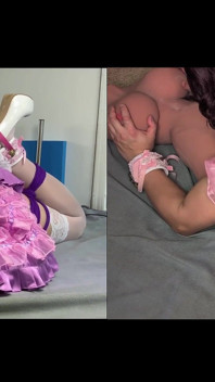 Rosa maricas em auto escravidão fica trancada em sua boneca e fodida duro por máquina
