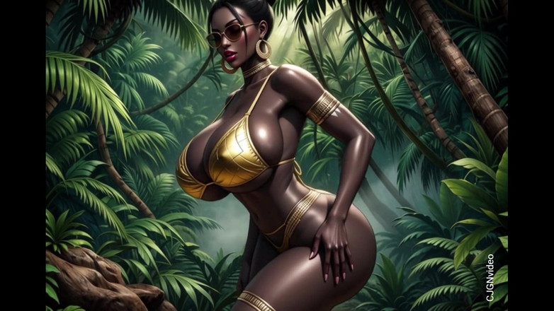 Hot girl dancing: 非洲女人在丛林中用音乐摆出性感的姿势（ai动画）