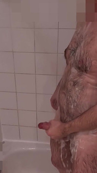 Daddy Jerks off in Shower. Soapy, Uncut, Voyeur Cam