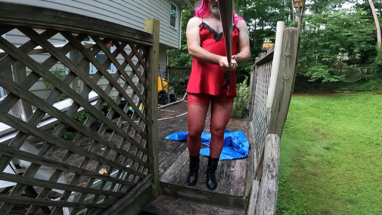 Jon Scarecrow: Raw Unedited Crossdresser in Lingerie Outside