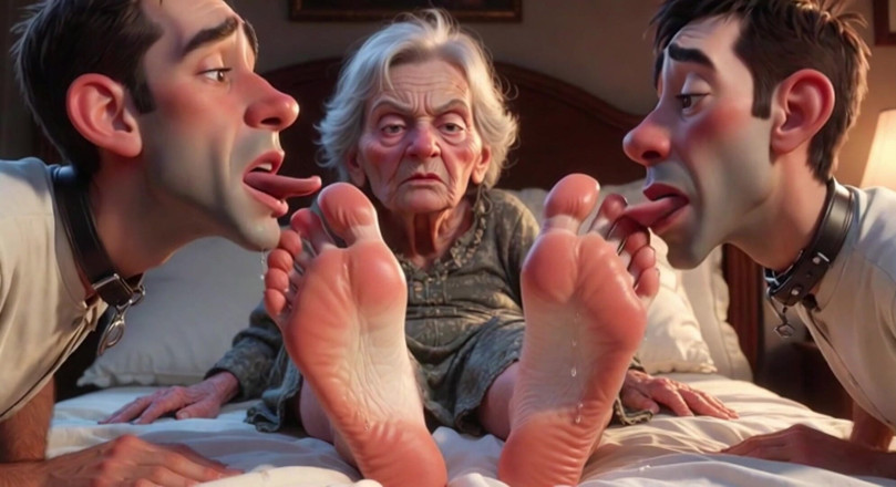 Anime Hentai: Submissive Mans Serving Old Granny's Ugly Feet - Humiliation