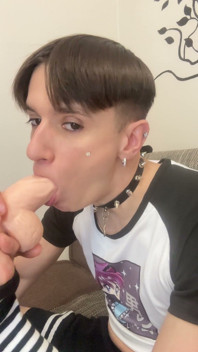 Femboy Sucking Dildo Got Whole Face Wet