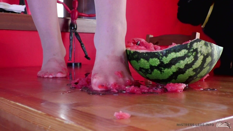 Mistress Legs: Crushing watermelon with nylon feet