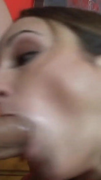 Naughty brunette teen swallows cum
