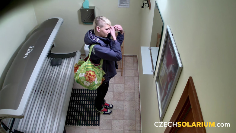 Czech Solarium: Czech Solarium 54: Blonde Young Woman Strips Down and Flashes Her...