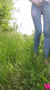 Diana Pee on Grass in the Forest and Then She Dress Pulling up Her Tight Jeans