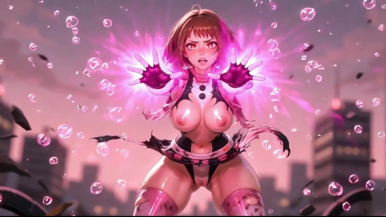 Ianimedia: Sexy Ochako Uraraka en lencería rosa de cuerpo mojado - compilación