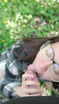 Outdoor Fun with Nerdy Girl in Glasses