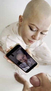 Cumtribute Bald Girl Cleanup Her Phone After