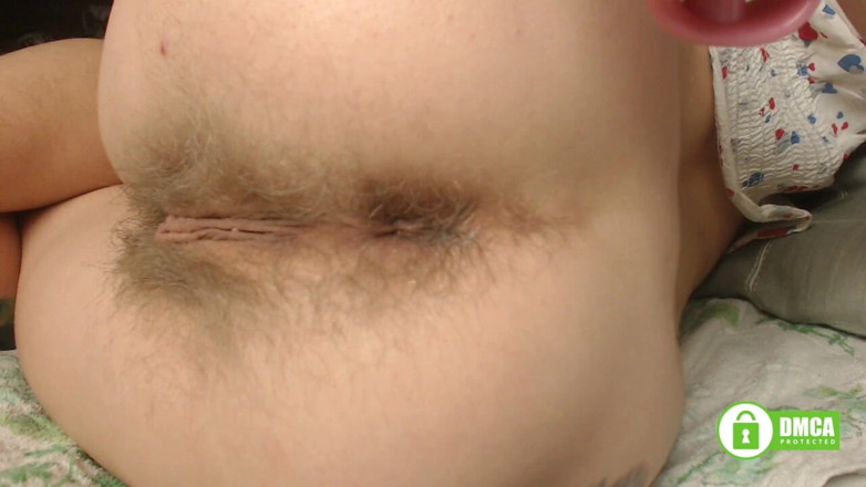 Risky Hairy Couple: Pink Anal Beads Deep in Hairy Asshole