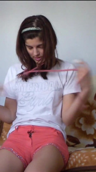 Skinny Teen Full Bladder Desperation on the Bed Trying to Pee
