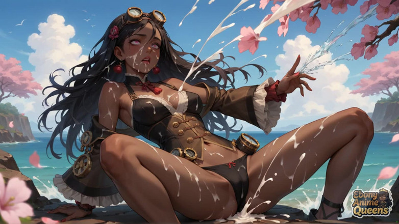 Ebony Anime Queens: Dewi eboni jahat memberikan DT Blossom Cherry di tepi Lautan