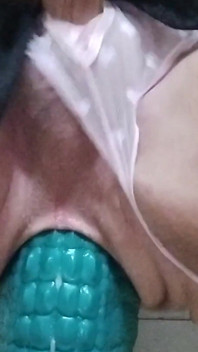 CD Trans Rides Huge Toy Quickie with Precum Flying