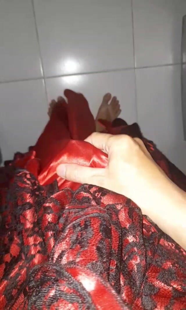 Crossdresser Wearing Satin Silk Brocade Long Gown