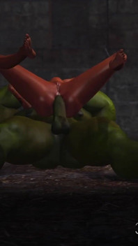 Jovem escrava anal é fodida por um grande monstro verde