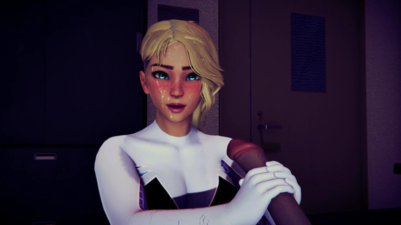 Waifu club 3D: Gwen trekt je pik af totdat je klaarkomt