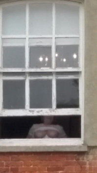 Tits in Hotel Window Very Public Julie Cunningham Flashing Huge Natural 38F Tits