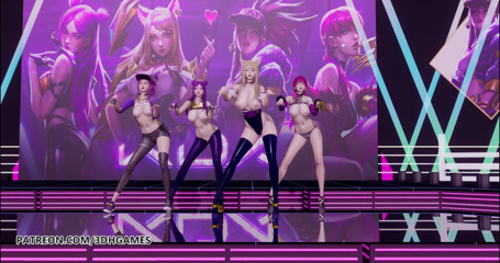 3D-Hentai Games: Ziua fetelor - Ceva de striptease Ahri, Akali, Evelynn, Kaisa, dans...