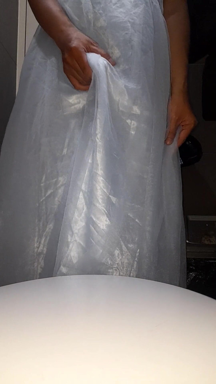 Naomisinka: 파란 신부 들러리 드레스를 입은 크로스드레서 사정